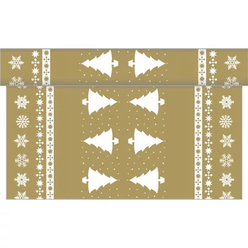 Karácsonyi textilhatású  asztali futó / fehér fenyő