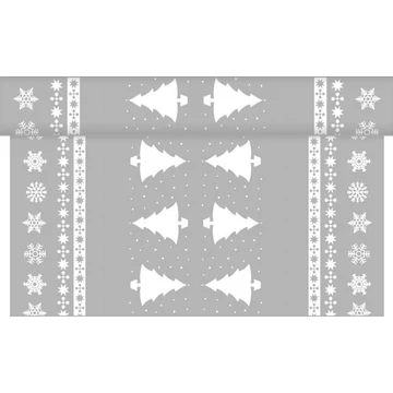 Karácsonyi textilhatású  asztali futó / fehér fenyő