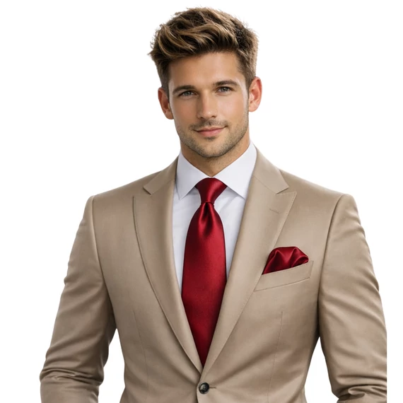 Vőlegény nyakkendő szett díszzsebkendő piros