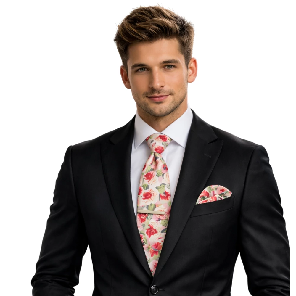 Fiori rózsaszín virágos nyakkendő szett