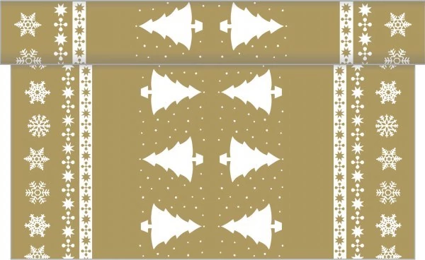 Karácsonyi textilhatású  asztali futó / fehér fenyő